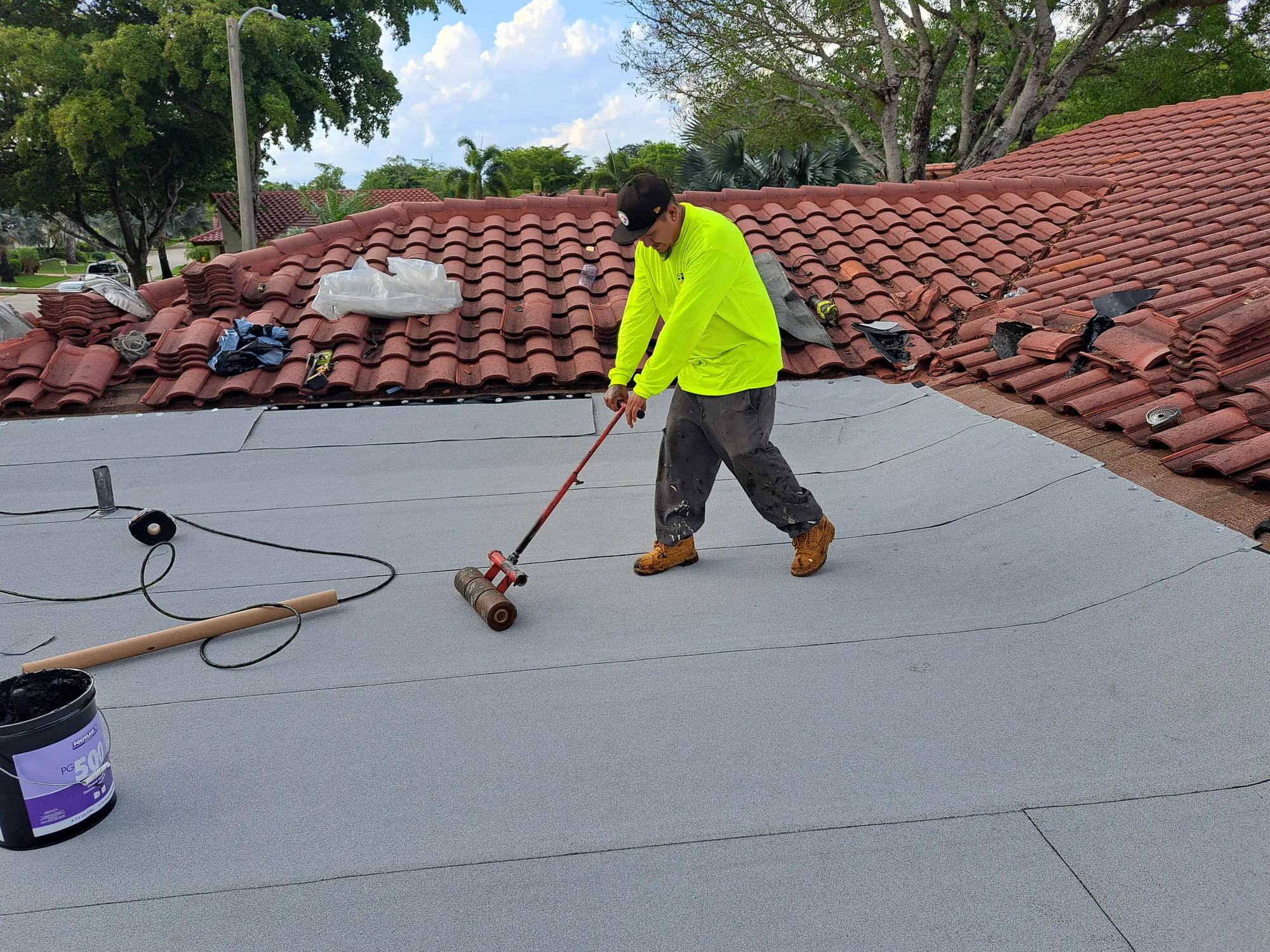 Residential flat roof peel-and-stick membrane by DR Construction & Roofing in South Florida