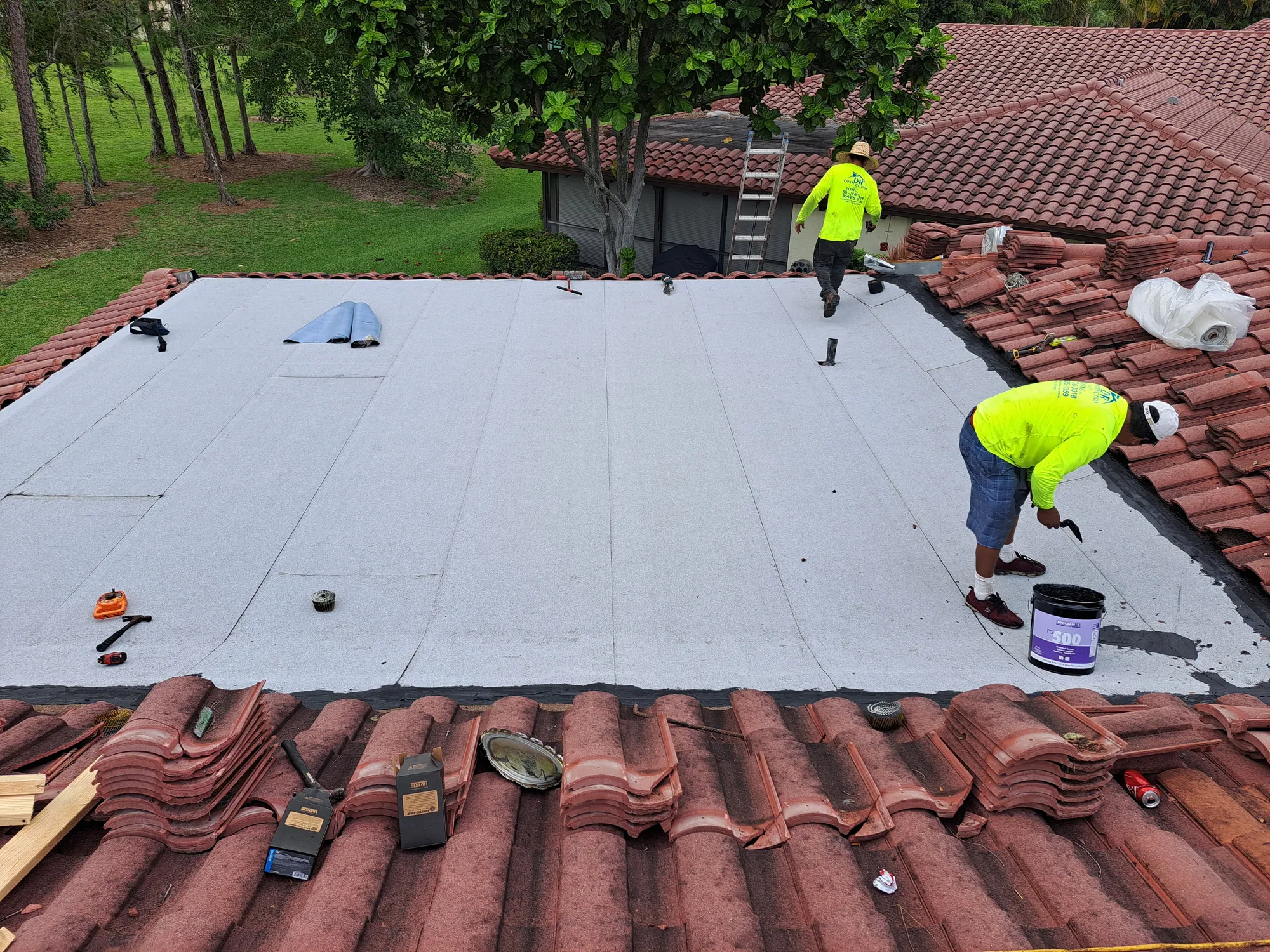 Residential flat roof peel-and-stick membrane by DR Construction & Roofing in South Florida
